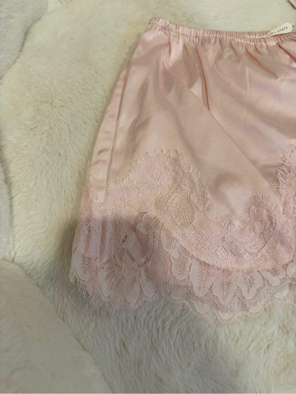 Altar'd State Blush Satin Lace-Trim Sleep Shorts - Picture 4 of 4